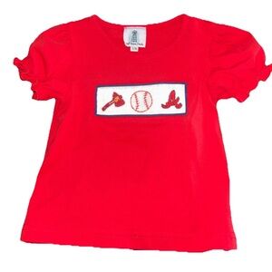 Small Town Smocks Atlanta Braves Smocked Red Tee Size 12 Months